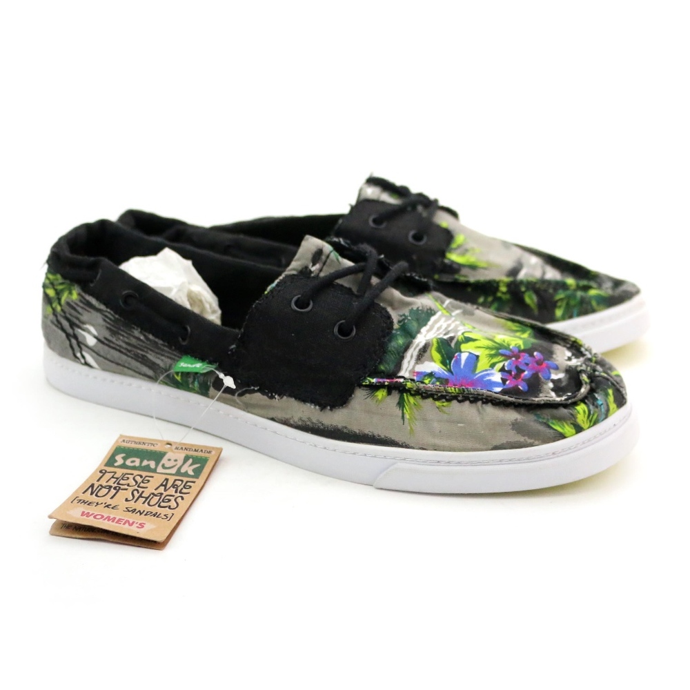 Sanuk Tropic Sailaway Black Hawaiian Boat Shoe NEW